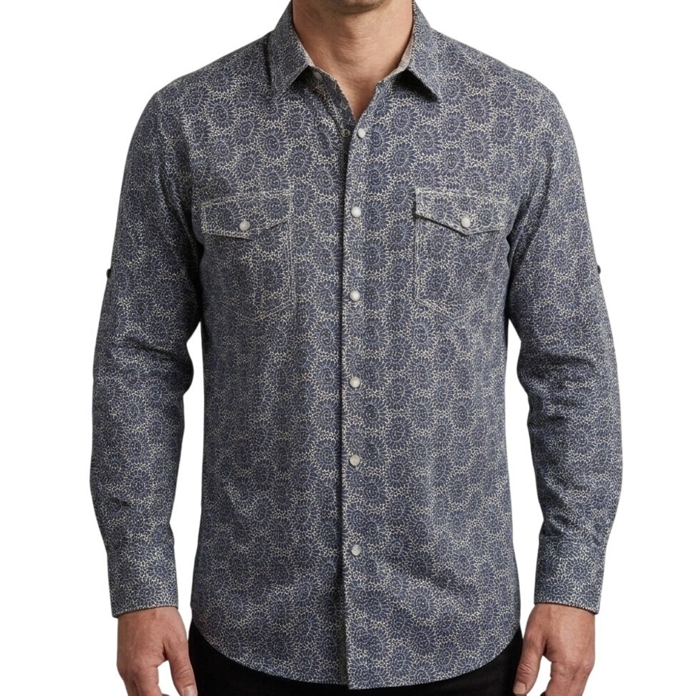 Mens XL Western Pearl Snap Button Up Long Sleeve Shine by Shine Blue Floral